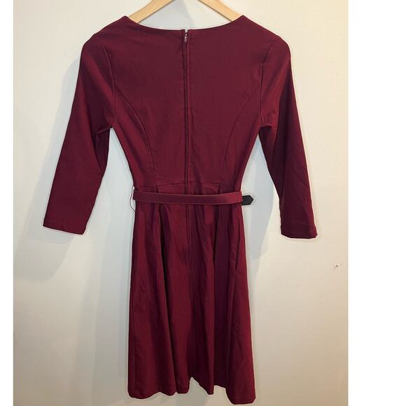 NWT ModCloth‎ Belted Dress XXS 1960s maroon Fit n' Flare - Picture 2 of 9